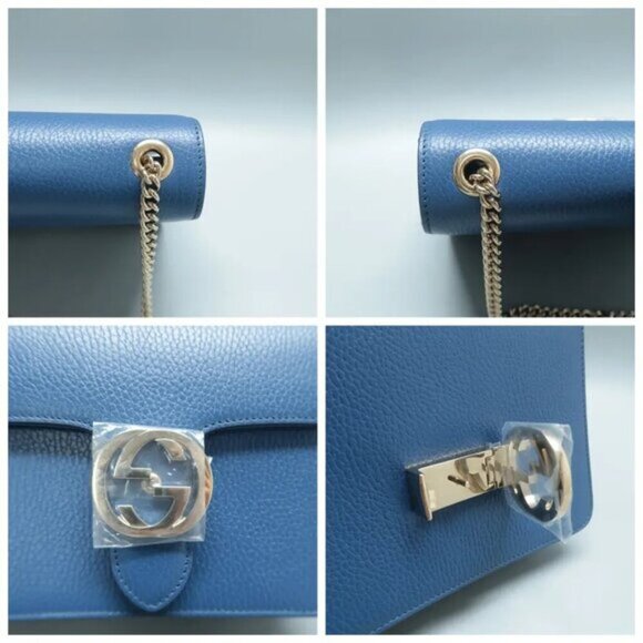 100% Authentic GUCCI Interlocking Blue  Leather Shoulder Bag 868-11324 - Picture 7 of 12